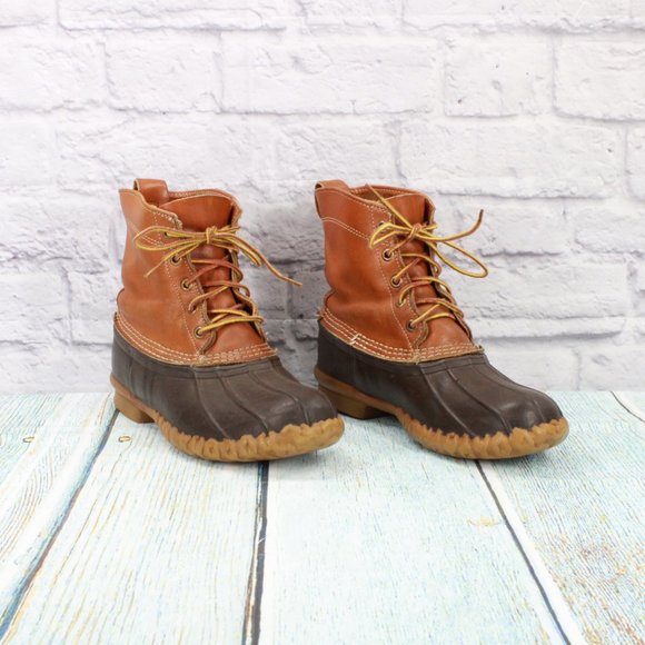 Vintage LL Bean 8" Brown Leather Unlined Duck Boots Size 9 M - Picture 3 of 9